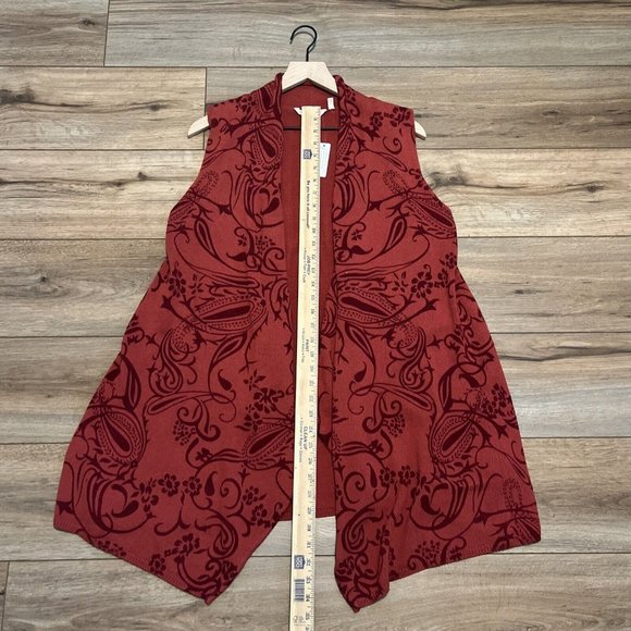 Soft Surroundings Waterfall Sweater Vest SZ Large Open Front Sleeveless Red - Picture 5 of 10